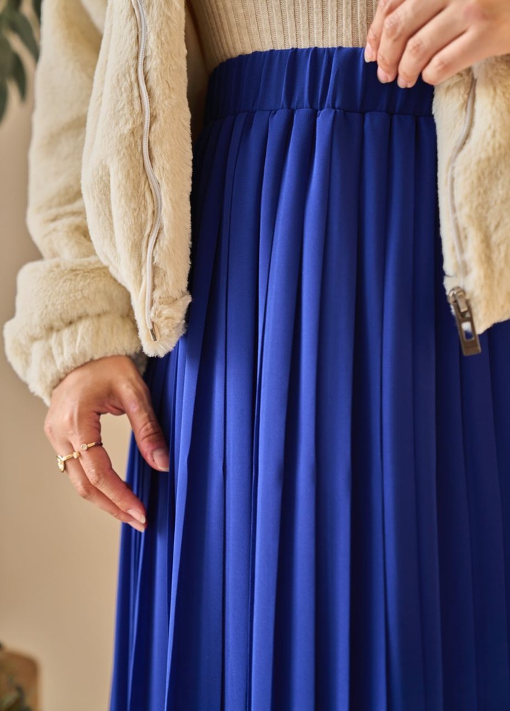 Royal blue pleated skirt cheap
